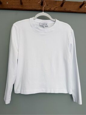 Nu-In 100% Cotton Minimalist White Crew Neck Long Sleeve Midweight Tee Shirt